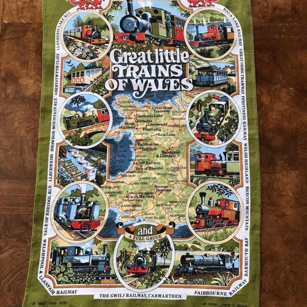 🌻3/$15🌻 1982 Great Little Trains of Wales Souvenir Cotton Kitchen Tea Towel